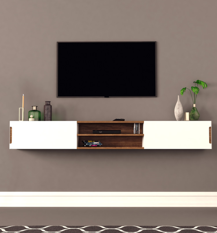 شلف دیواری تلویزیون سفید قهوه ای ام دی اف مدل W.B001