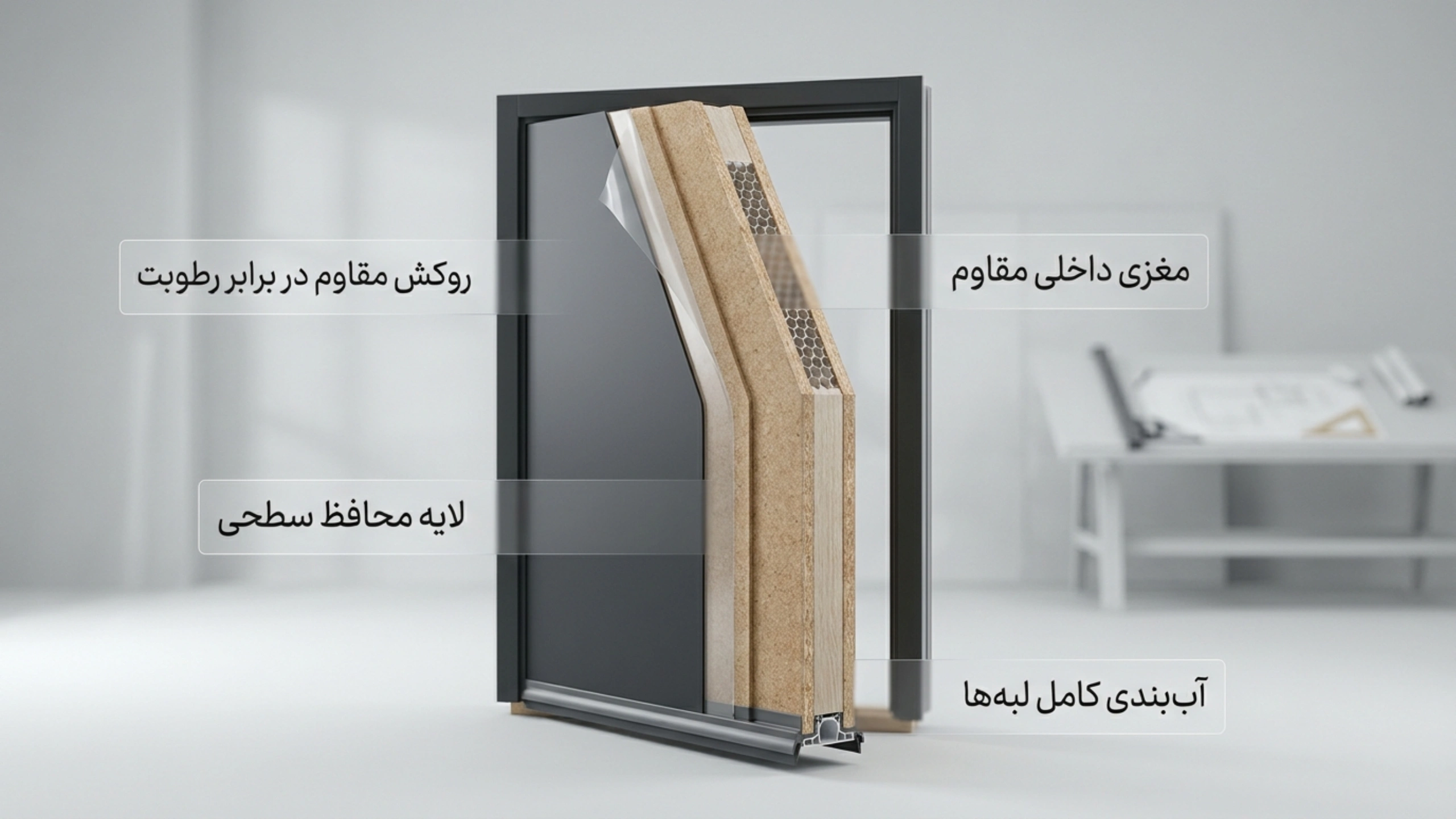 ساختار داخلی درب ABS و PVC مقاوم به رطوبت برای استفاده در محیط_های مرطوب
