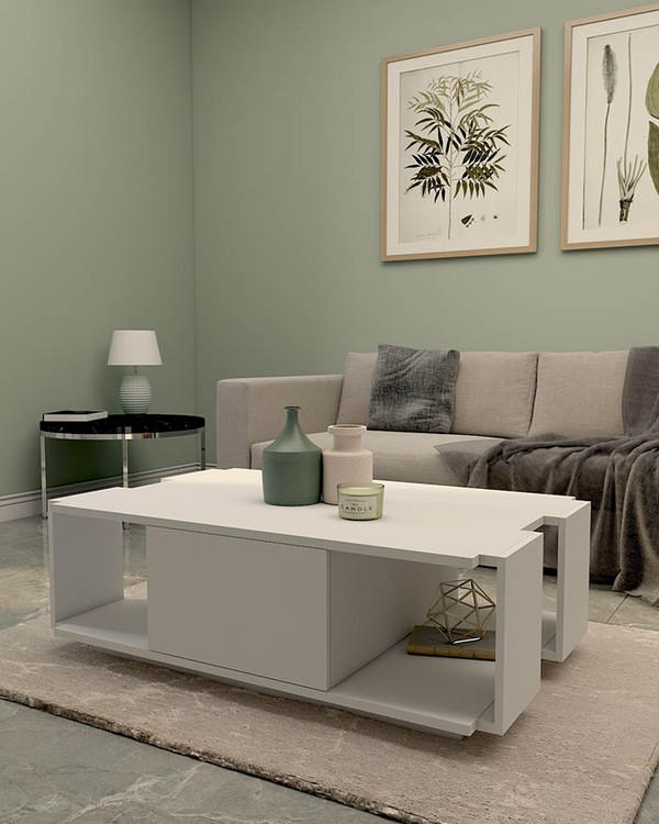 میز جلو مبلی ام دی اف سفید با اتصالات ترک درجه یک مدل C.T015