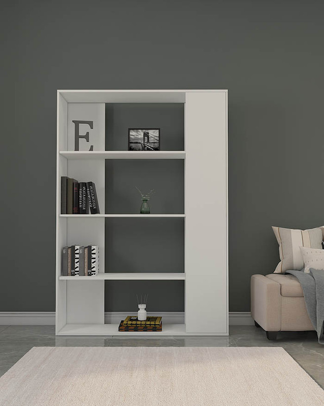 کتابخانه مینیمال ام دی اف سفید با روکش برجسته مدل L.0012