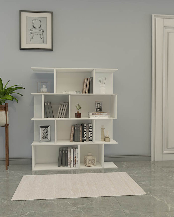 کتابخانه ام دی اف سفید دارای چهار طبقه مدل L.0013