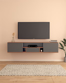 شلف دیواری تلویزیون طوسی قهوه ای با روکش برجسته مدل W.B0016