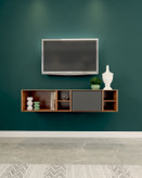 شلف دیواری تلویزیون قهوه ای طوسی درب مگنتی مدل W.B006