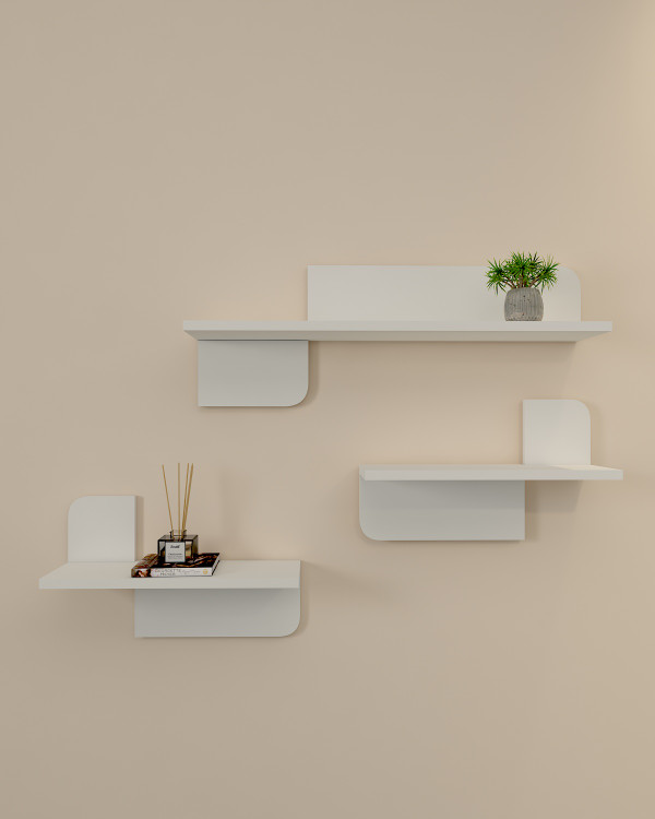شلف دیواری مینیمال سفید با روکش برجسته S.H0013
