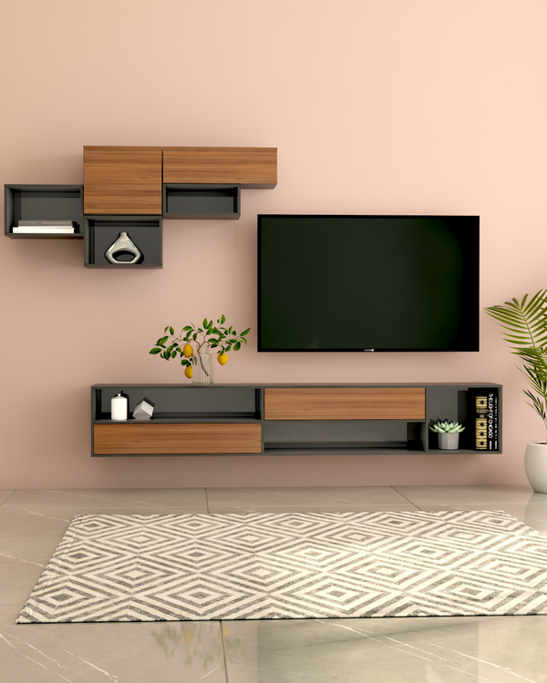 باکس دیواری تلویزیون طوسیقهوه ای با نوار پی وی سی مدل T.W004