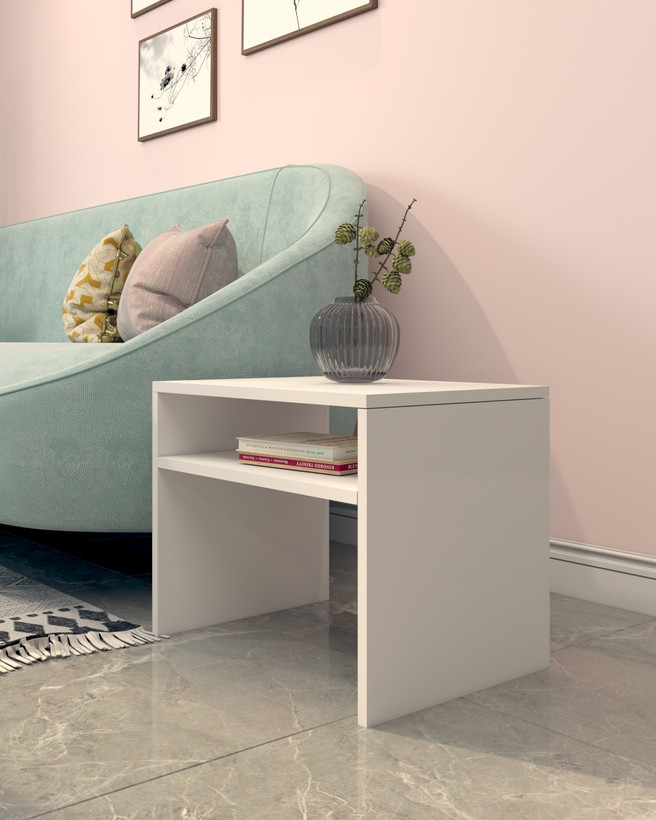 میز عسلی ام دی اف سفید و روکش برجسته مدل T.T.001