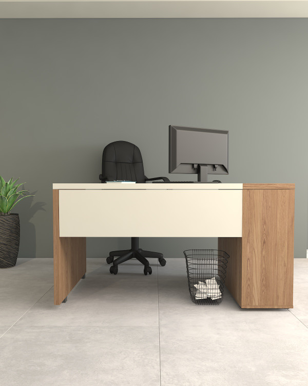 میز کارمندی مینیمال سفید با دو کشو مدل S.D007