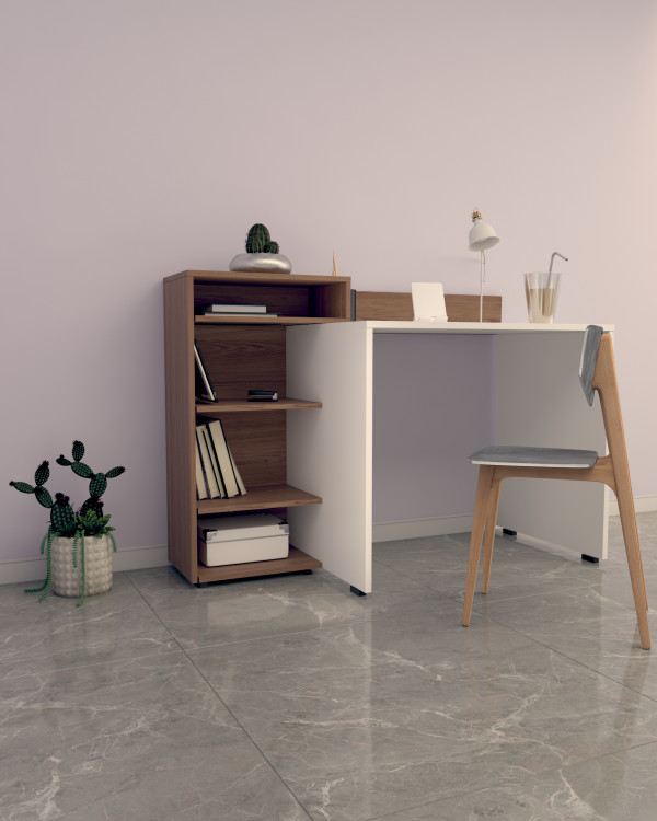 میز تحریر سفید قهوه ای ام دی اف با روکش ضدخش مدل D.004