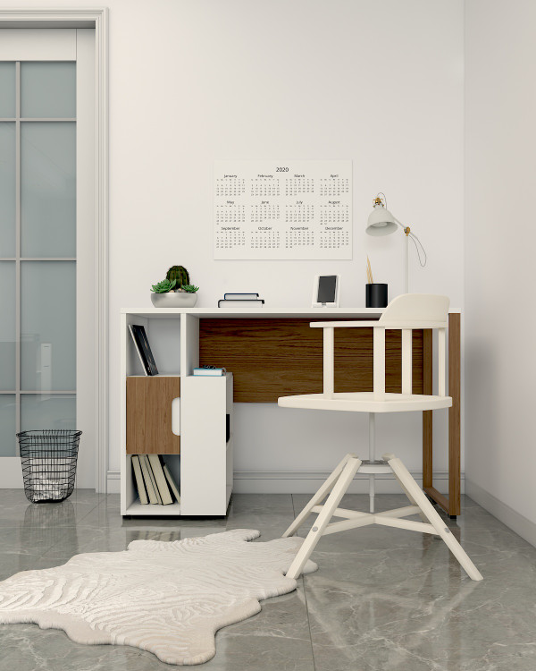 میز تحریر سفید-قهوه ای با روکش ضدخش برجسته مدل D.008