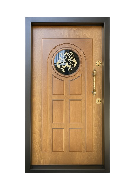 درب ورودی ضدسرقت روکش راش رنگ گردویی طرح آرامیس ضد دیلم