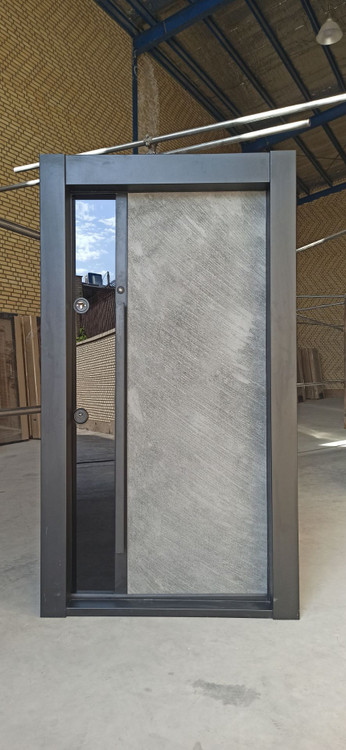 درب ورودی آپارتمانی ضدسرقت طرح بتون/ شیشه ضد دیلم