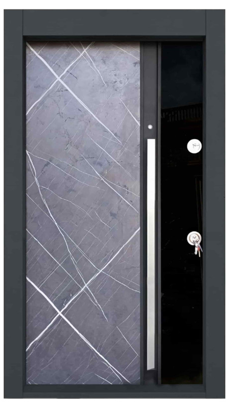 درب ورودی ضد سرقت مدل SPL و شیشه یراق ترک با طراحی لوکس ضد دیلم