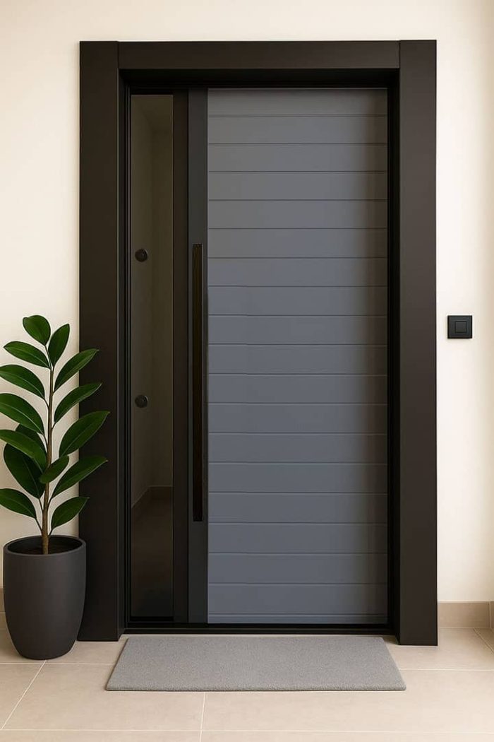 درب ورودی آپارتمان ضد سرقت مدرن مدل طوسی و شیشه