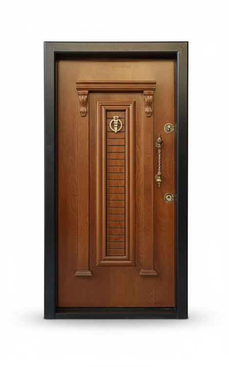 درب ورودی ضدسرقت روکش راش رنگ گردویی مدل سپیدار ضد دیلم