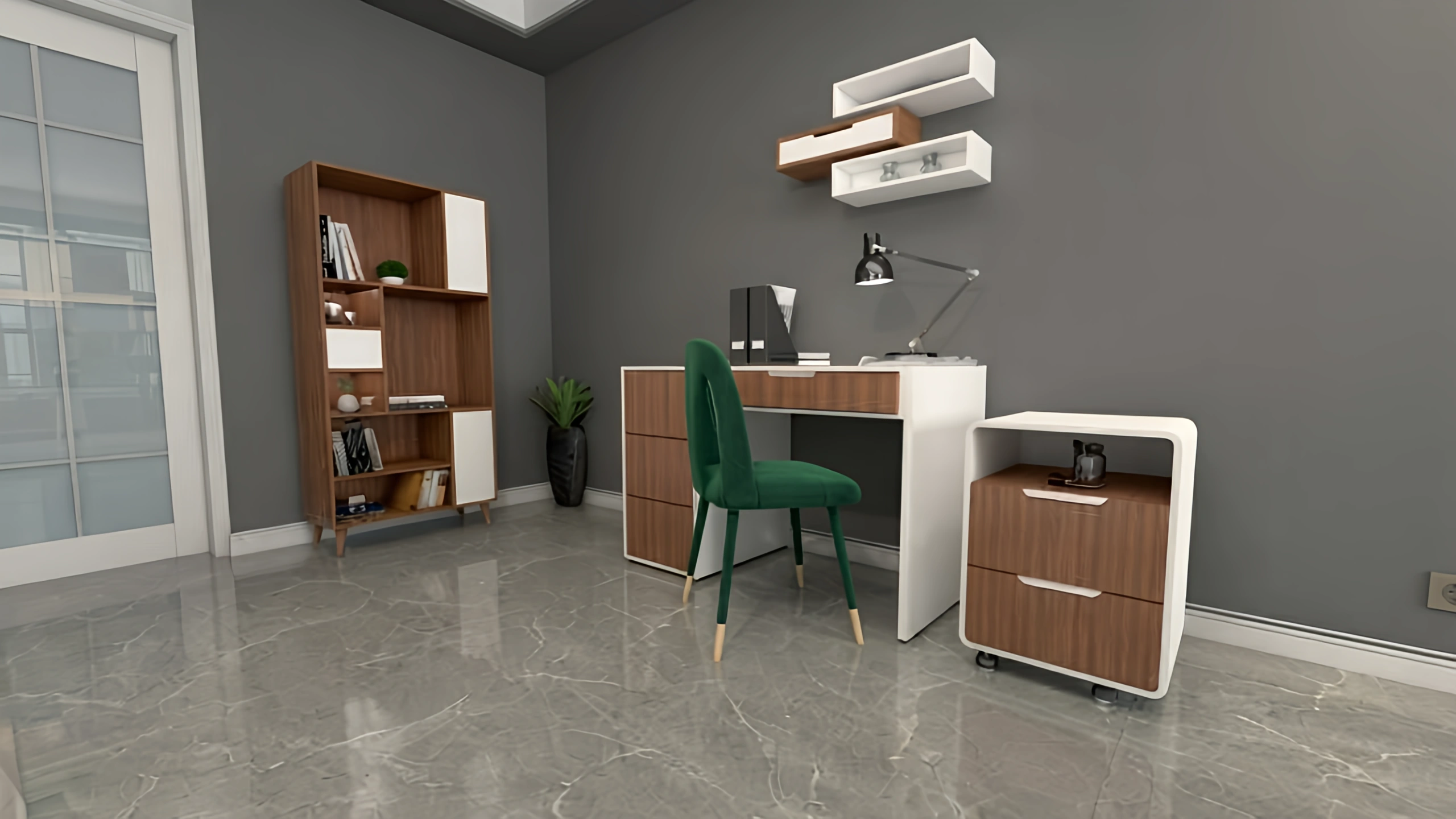 ست اداری مدیریت Set.Of003 – میز، کتابخانه و فایل MDF ضدخش