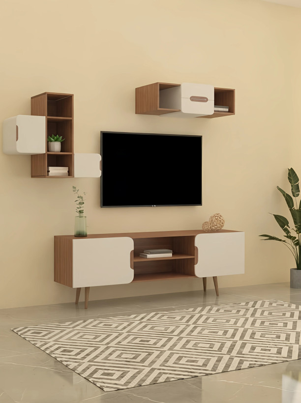 باکس دیواری تلویزیون سفید قهوه ای با دو باکس مدل T.W001