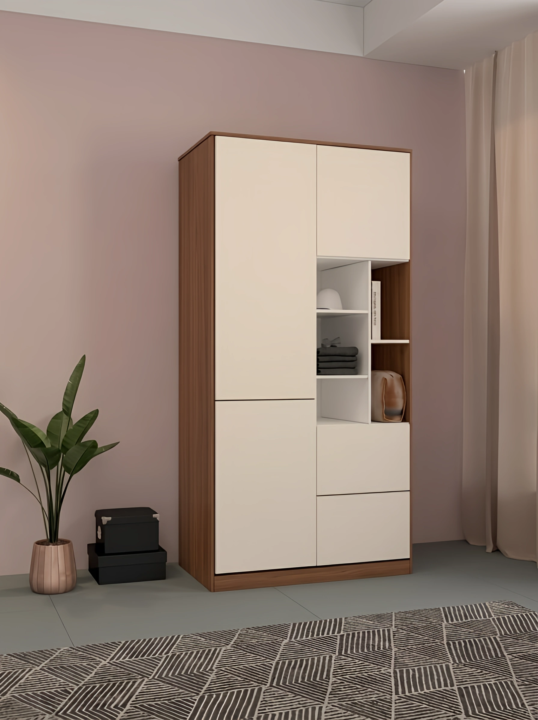 کمد سفید قهوه ای ام دی اف درب مگنتی مدل C.L004