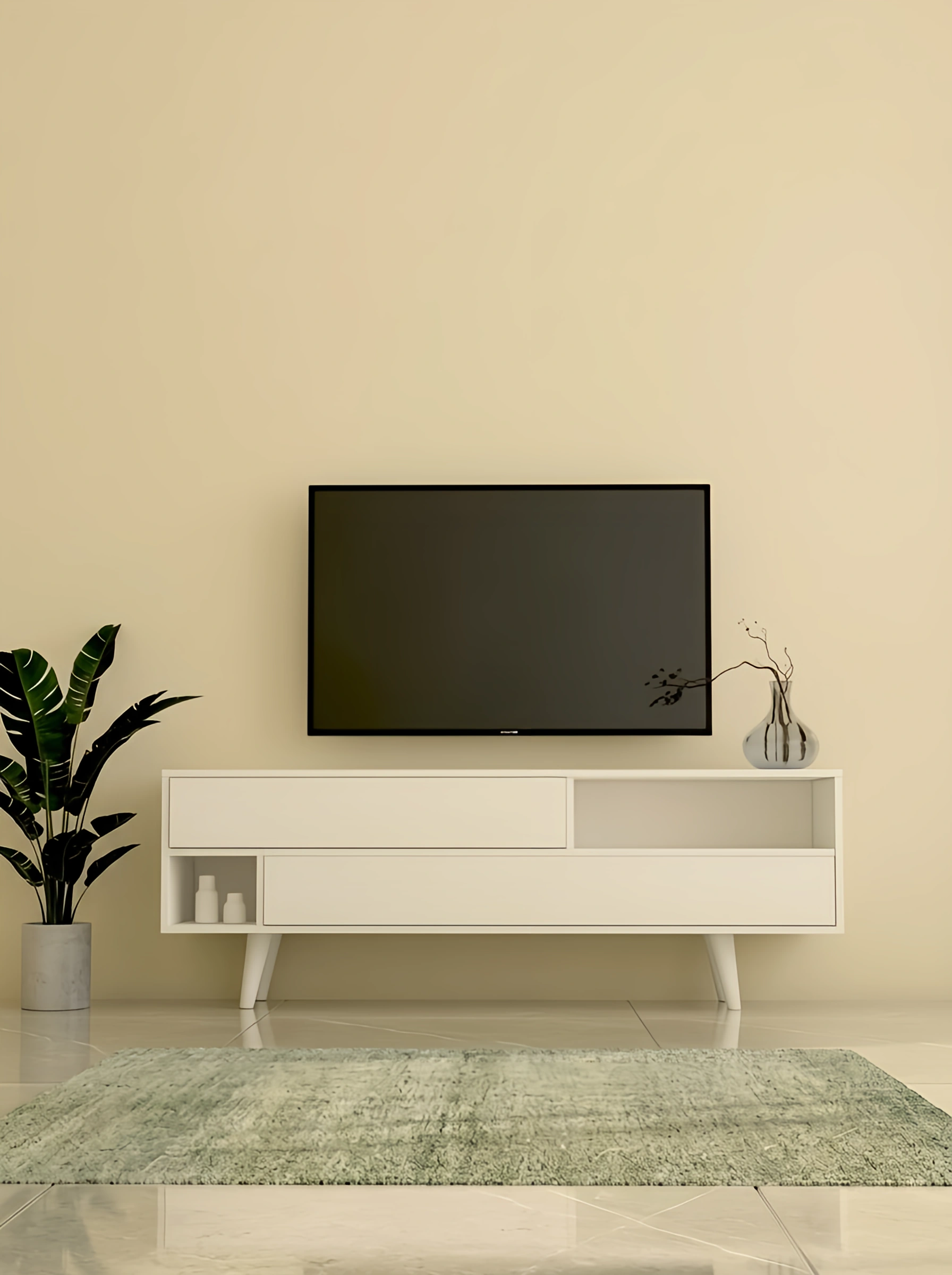 میز تلویزیون سفید مینیمال ام دی اف مدل T.S0015
