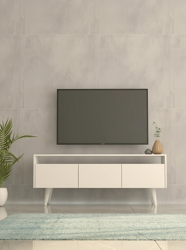 میز تلویزیون ام دی اف سفید مینیمال مدل T.S0013
