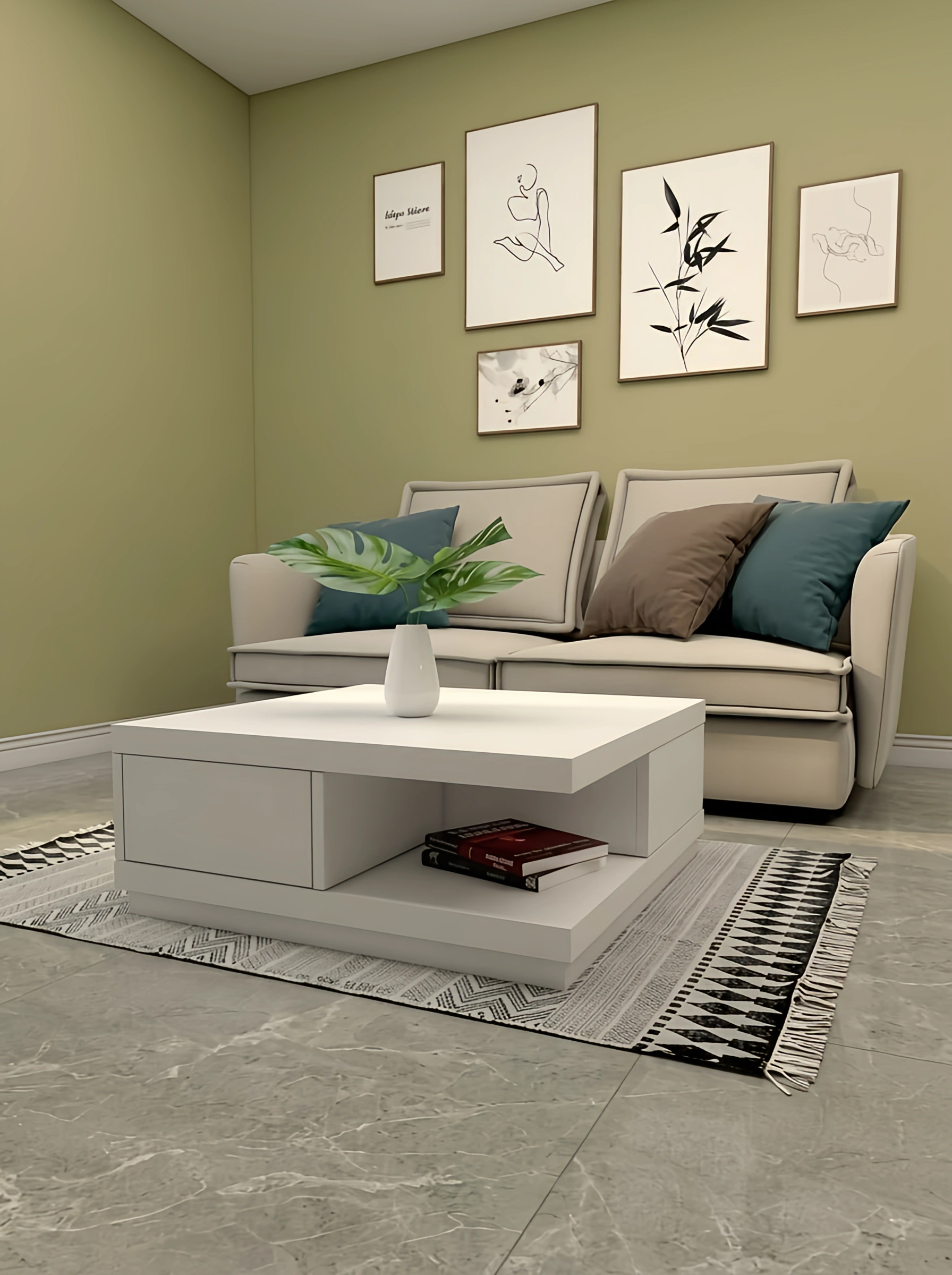 میز جلو مبلی سفید مینیمال دارای روکش ضد خش مدل C.T0014