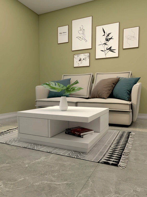 میز جلو مبلی سفید مینیمال دارای روکش ضد خش مدل C.T0014