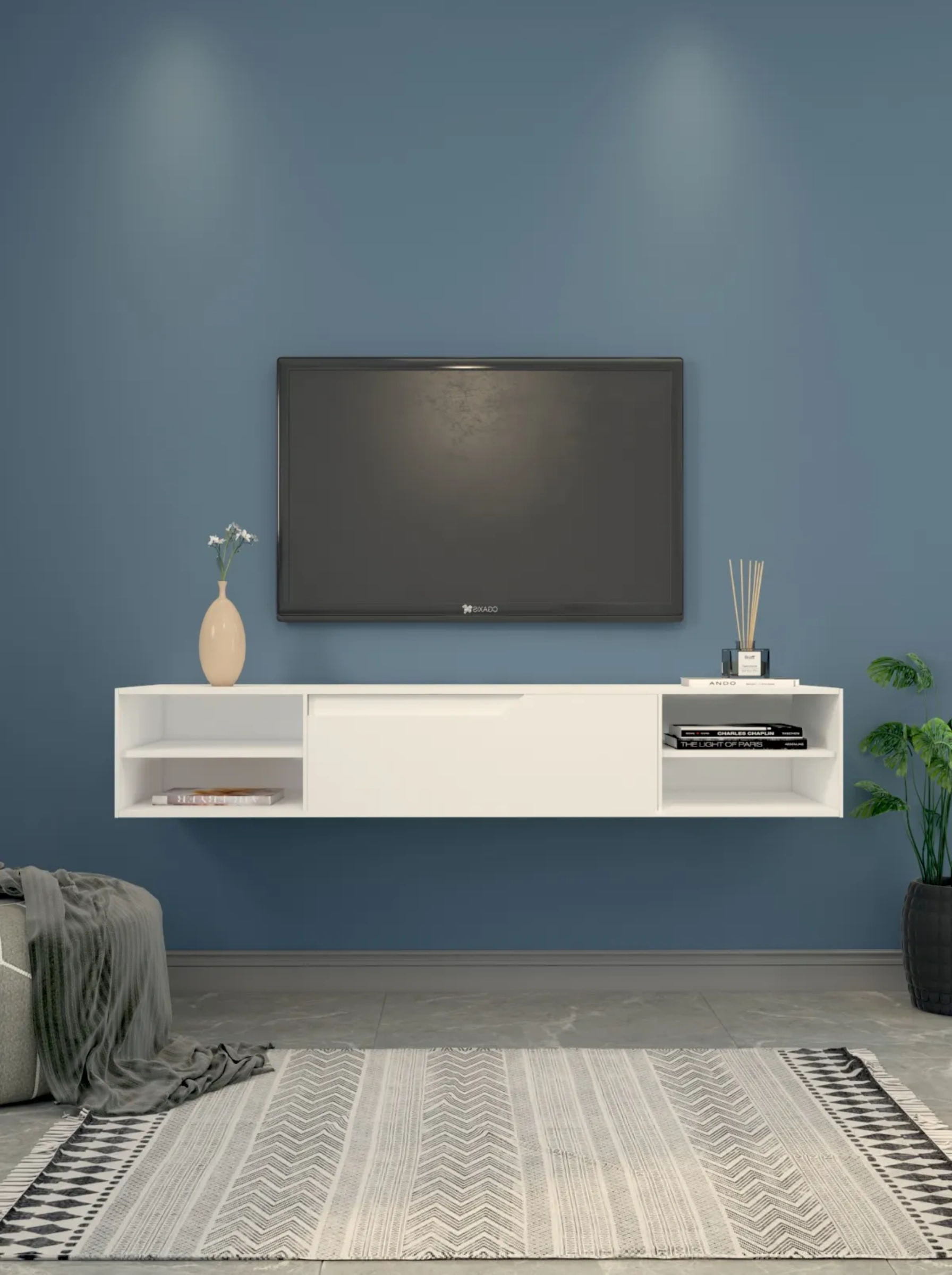 شلف دیواری تلویزیون ام دی اف سفید مدل W.B0011