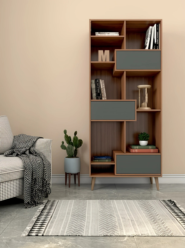 کتابخانه ام دی اف طوسی قهوه ای با روکش ضد خش مدل L.008