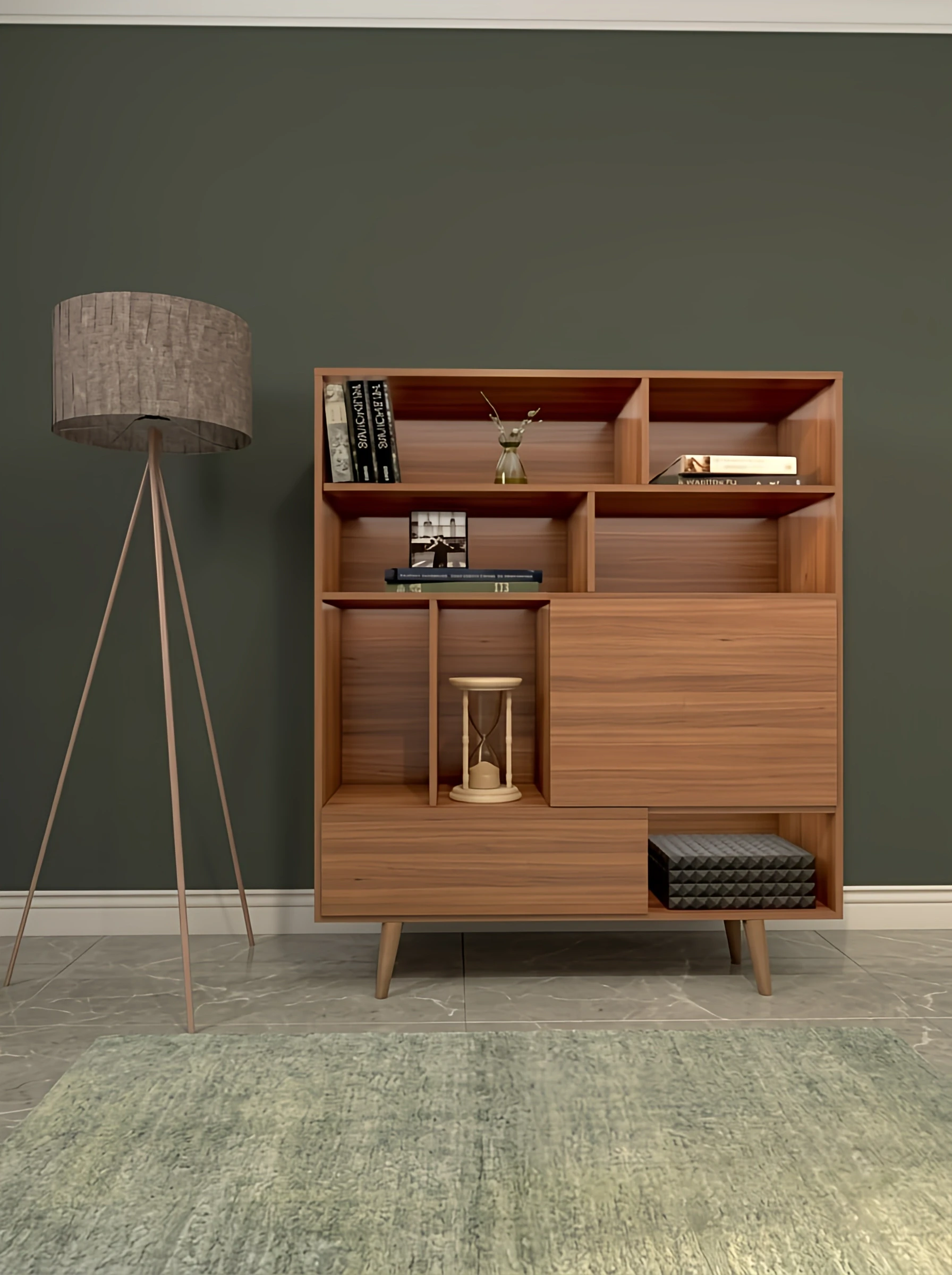 کتابخانه ام دی اف قهوه ای با روکش ضدخش مدل L.006