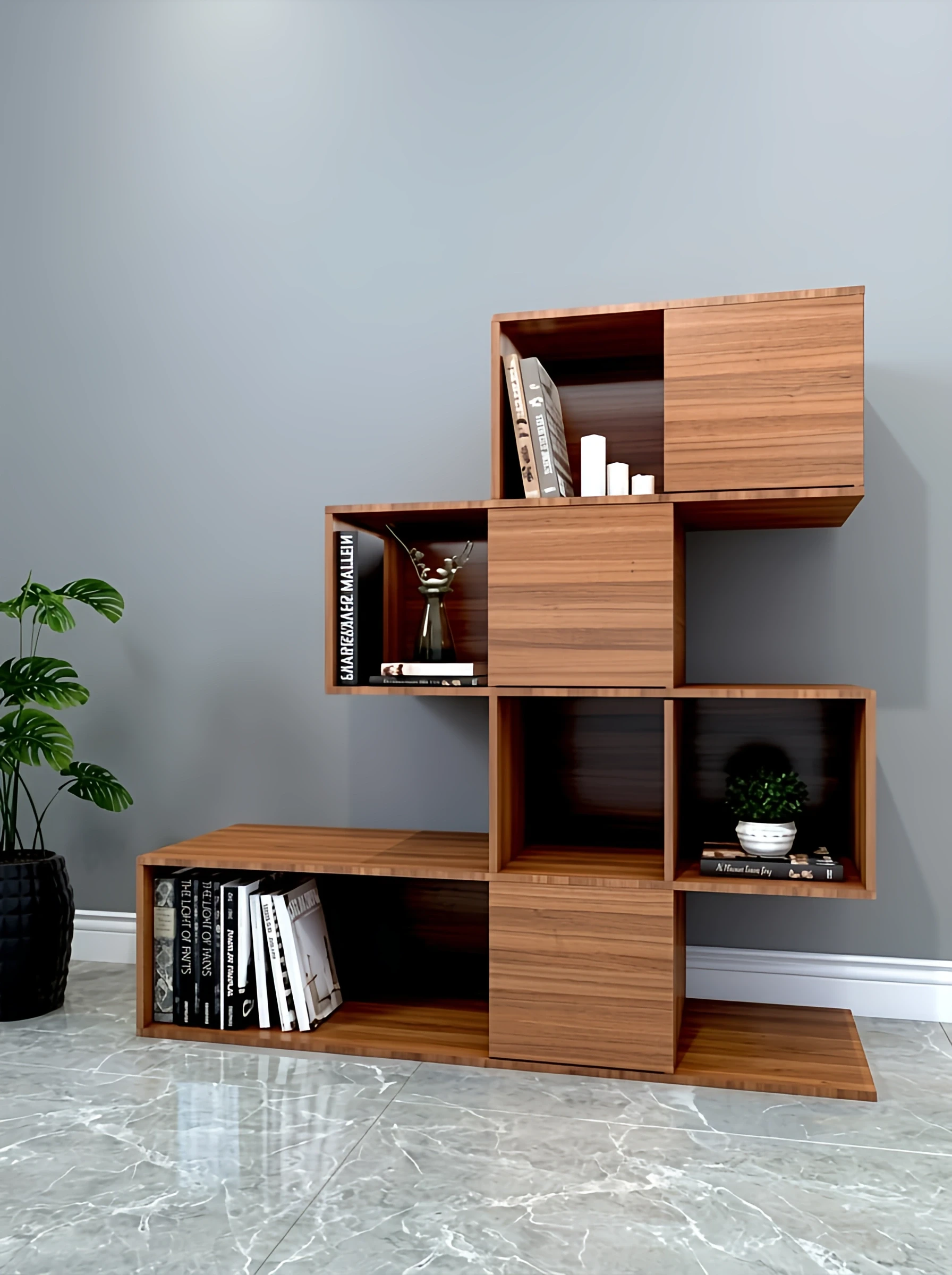 کتابخانه قهوه ای ام دی اف با روکش ضدخش مدل L.004