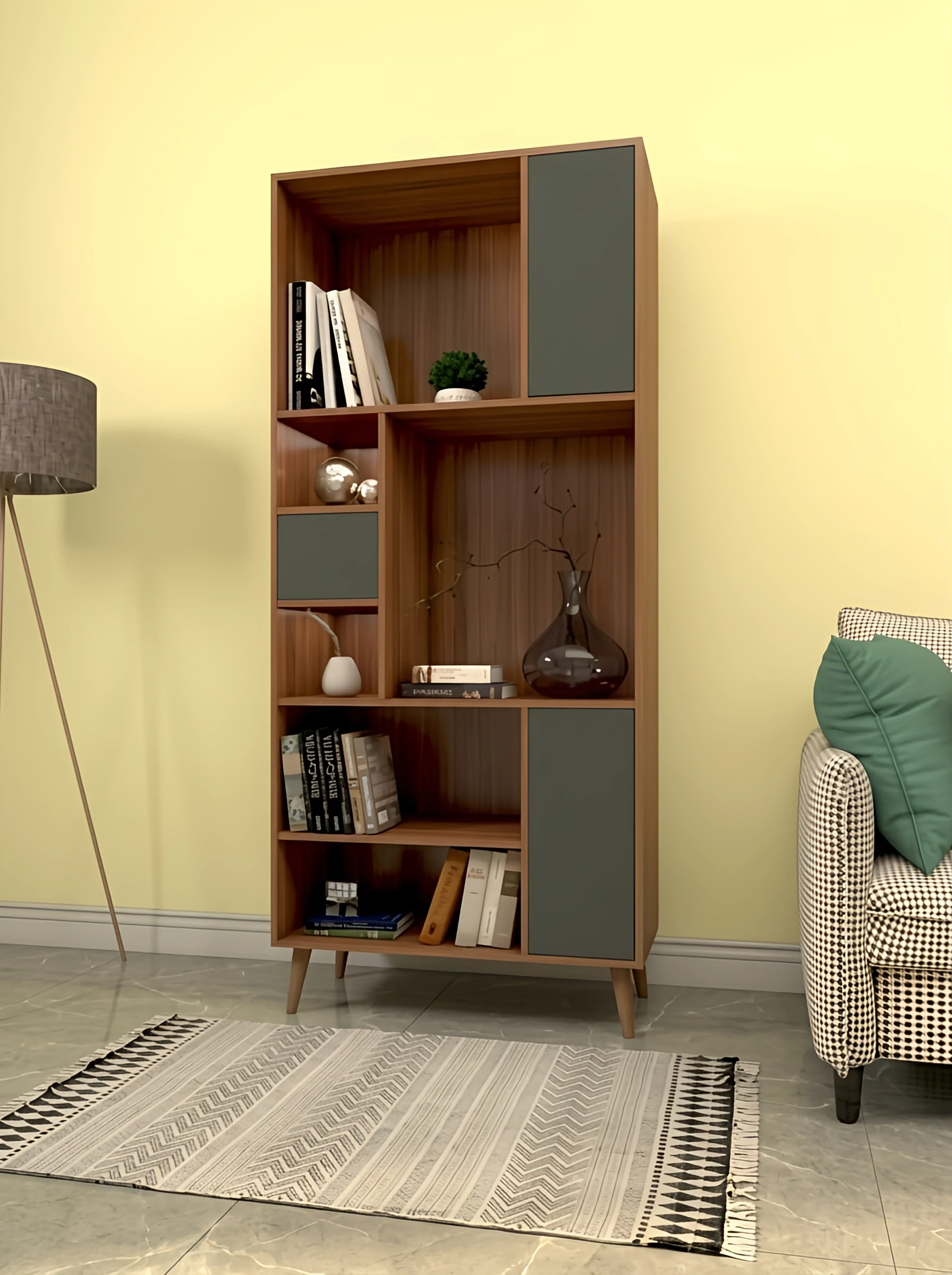 کتابخانه طوسی قهوه ای ام دی اف مینیمال مدل L.001