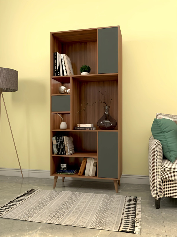 کتابخانه طوسی قهوه ای ام دی اف مینیمال مدل L.001